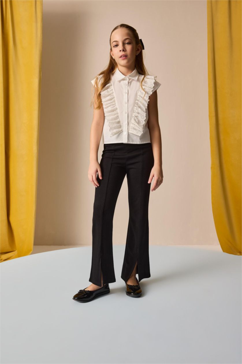 Kız Çocuk - Genç Kız Siyah Flare Fit Yırtmaçlı Pantolon Kız Çocuk
