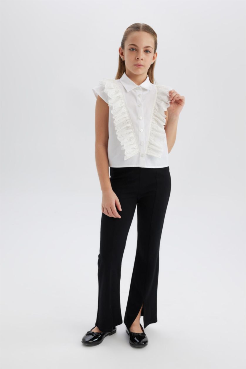 Kız Çocuk - Genç Kız Siyah Flare Fit Yırtmaçlı Pantolon Kız Çocuk