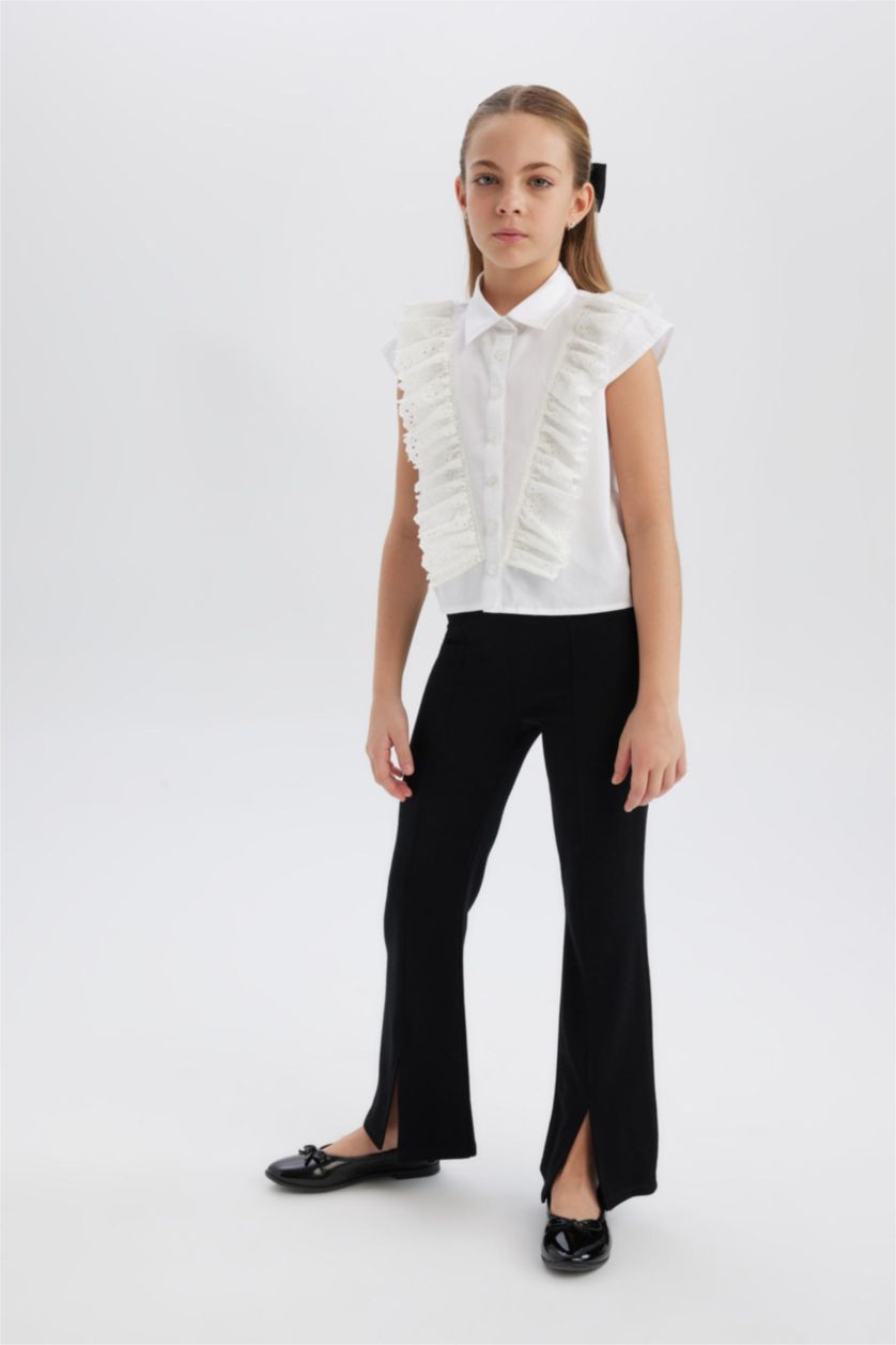 Kız Çocuk - Genç Kız Siyah Flare Fit Yırtmaçlı Pantolon Kız Çocuk