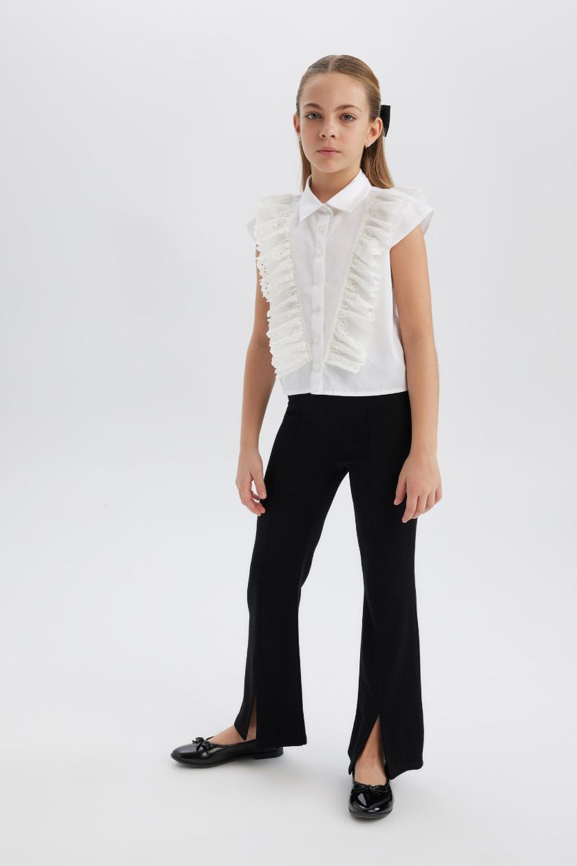 Kız Çocuk - Genç Kız Siyah Flare Fit Yırtmaçlı Pantolon Kız Çocuk