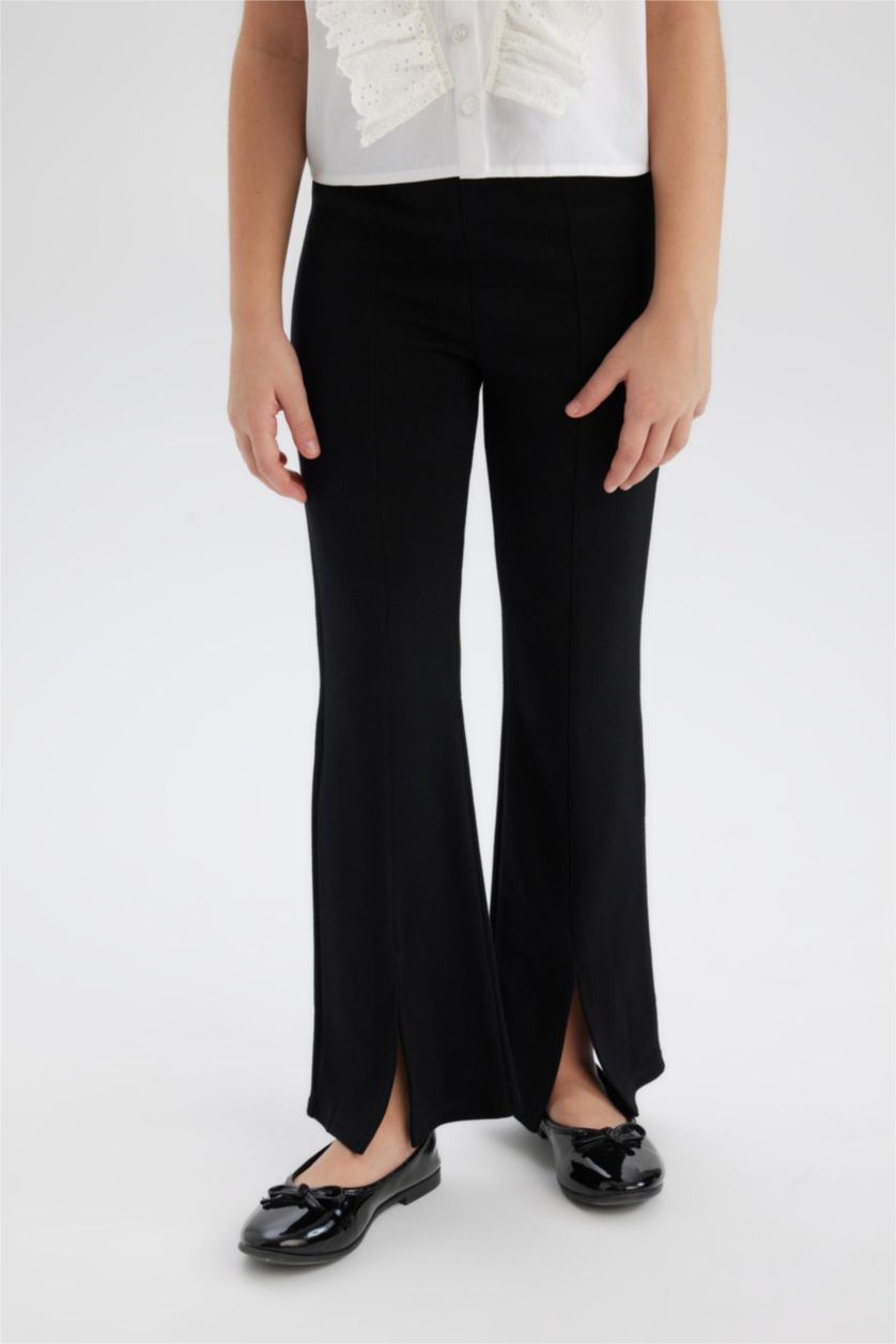 Kız Çocuk - Genç Kız Siyah Flare Fit Yırtmaçlı Pantolon Kız Çocuk