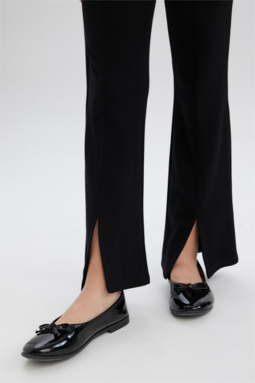 Kız Çocuk - Genç Kız Siyah Flare Fit Yırtmaçlı Pantolon Kız Çocuk