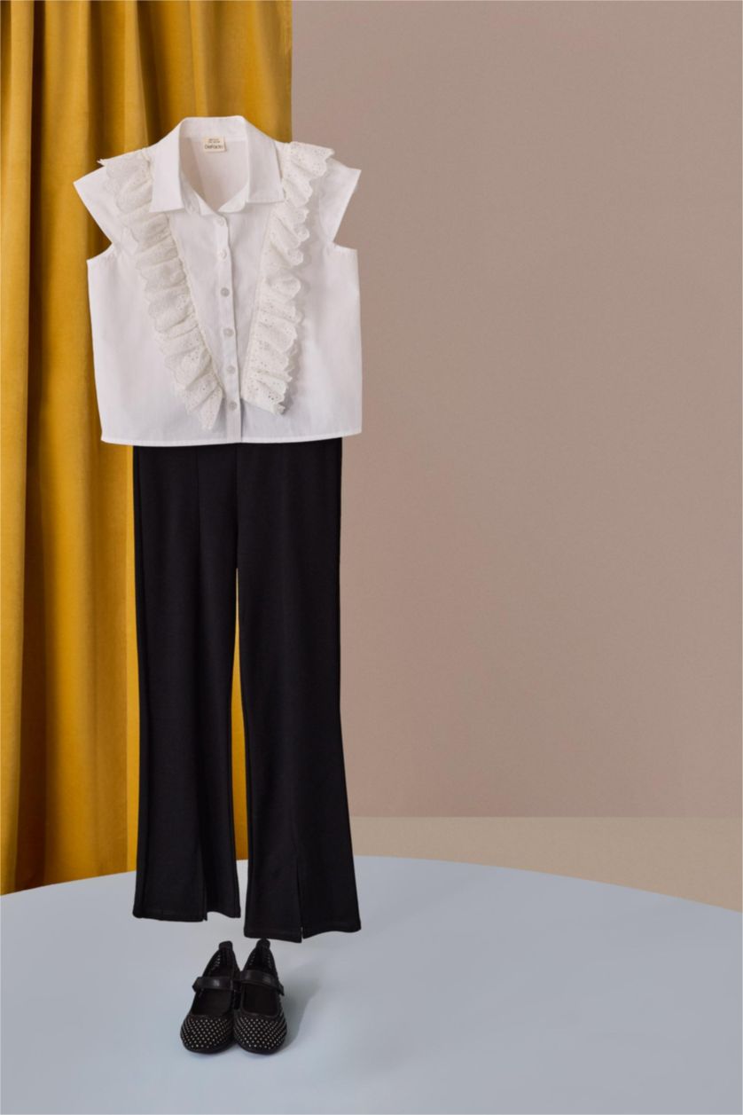 Kız Çocuk - Genç Kız Siyah Flare Fit Yırtmaçlı Pantolon Kız Çocuk