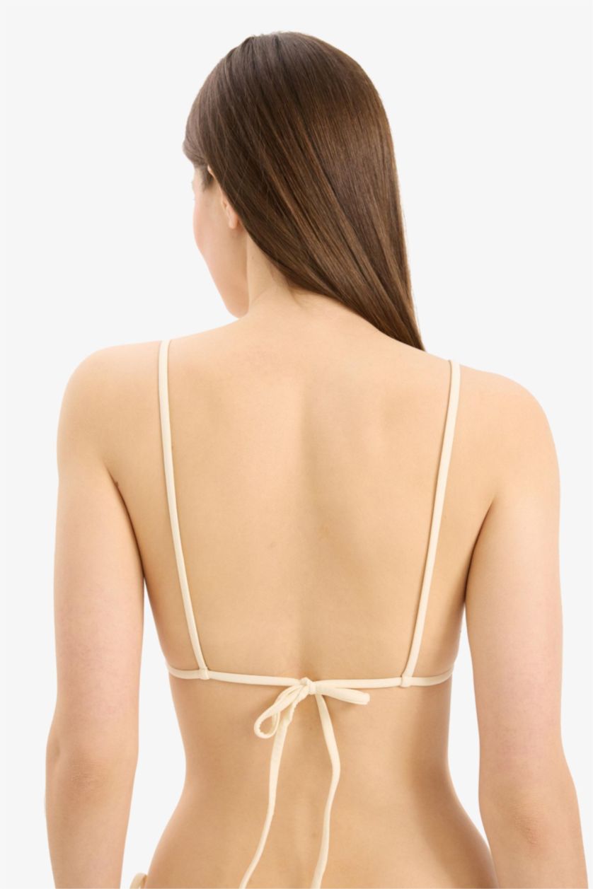 Kadın Ekru Regular Fit Nakışlı Brode Üçgen Bikini Üstü