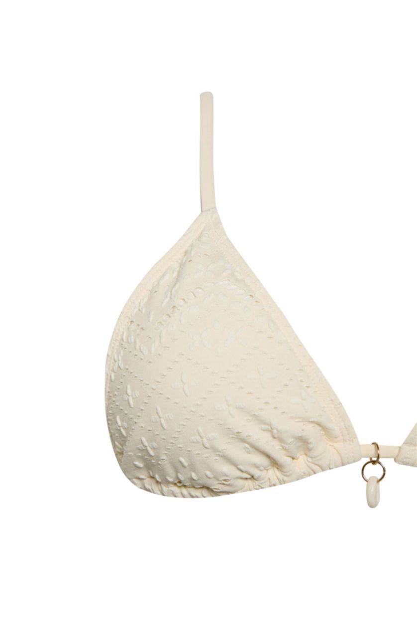 Kadın Ekru Regular Fit Nakışlı Brode Üçgen Bikini Üstü