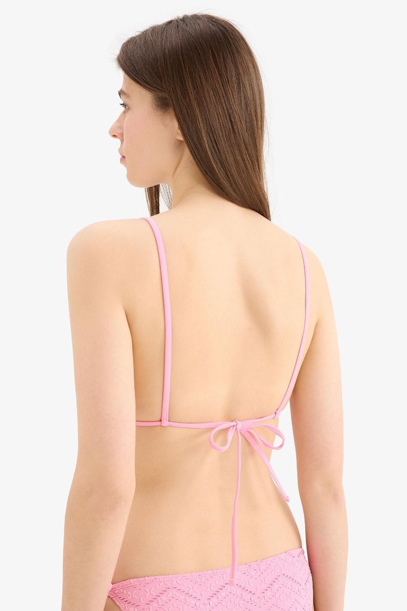 Woman Pink Fall in Love Regular Fit Brode Triangle Bikini Top