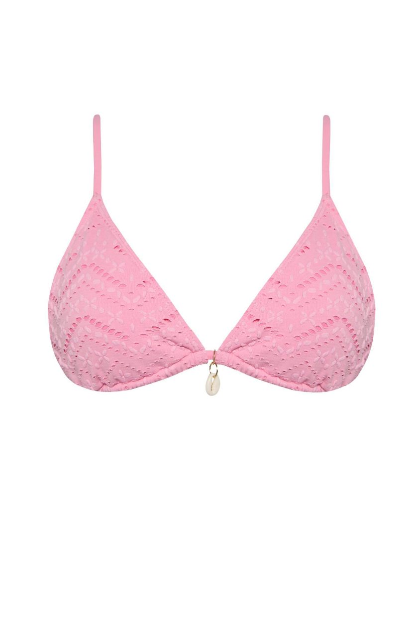 Woman Pink Fall in Love Regular Fit Brode Triangle Bikini Top