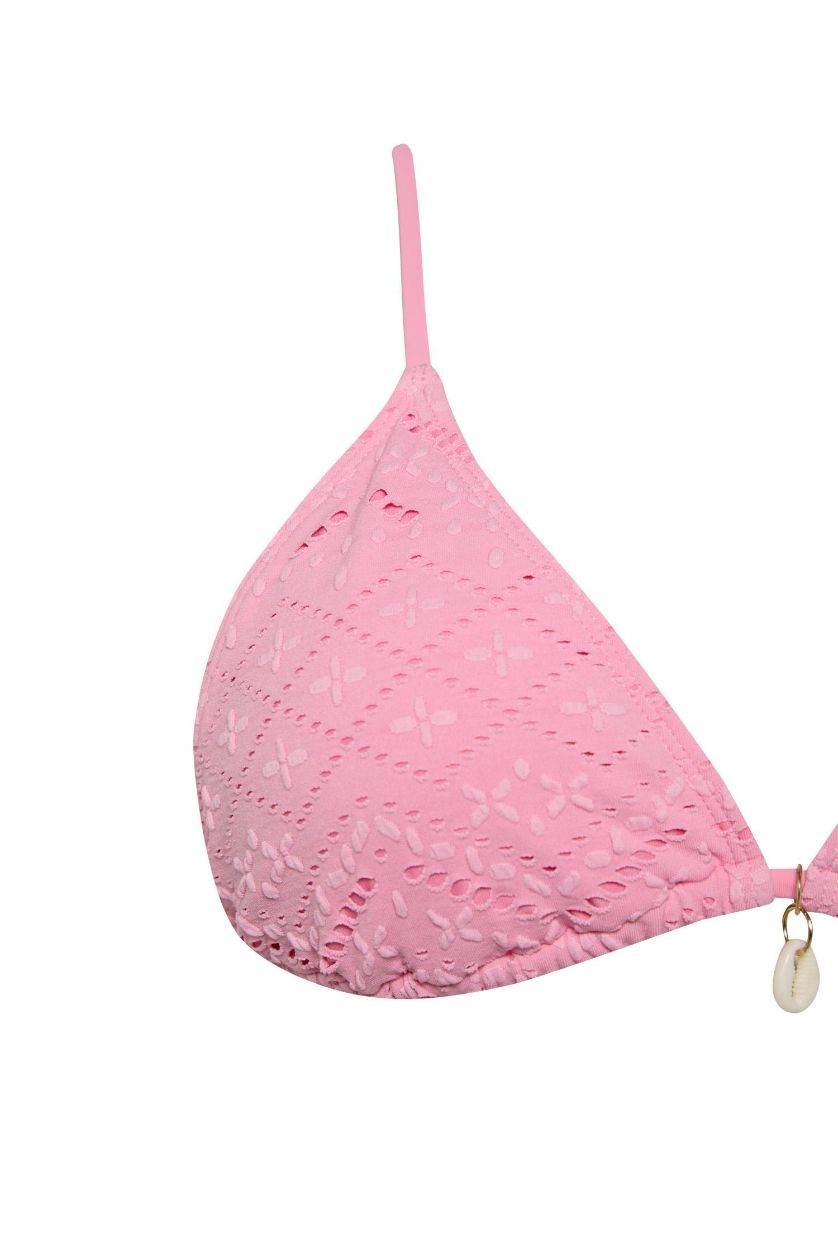 Woman Pink Fall in Love Regular Fit Brode Triangle Bikini Top