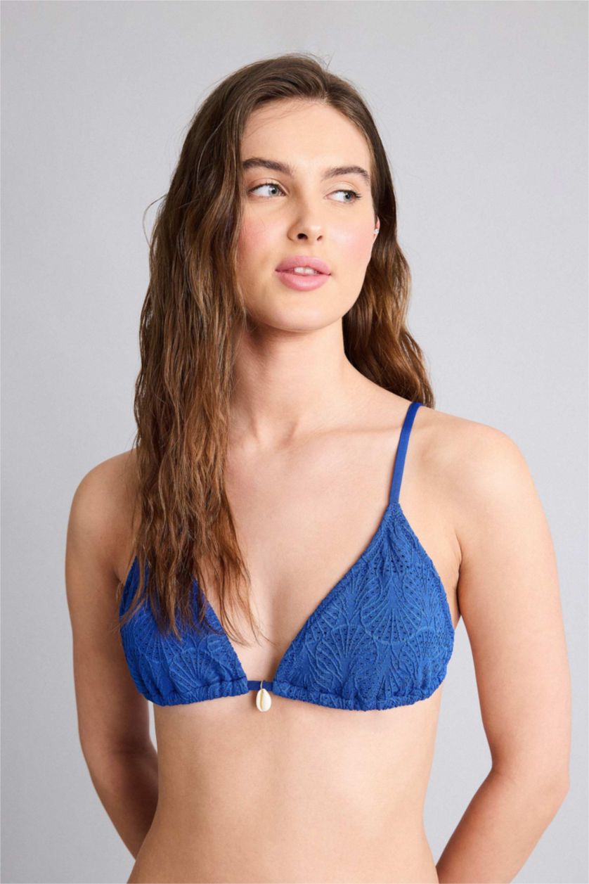 Әйелдерге Көк Regular Fit кестелі ришелье бикини үсті