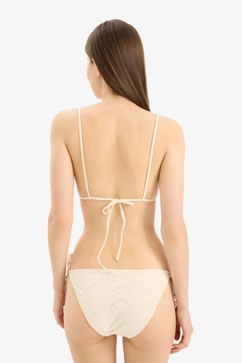 Kadın Ekru Regular Fit Nakışlı Brode Bikini Altı