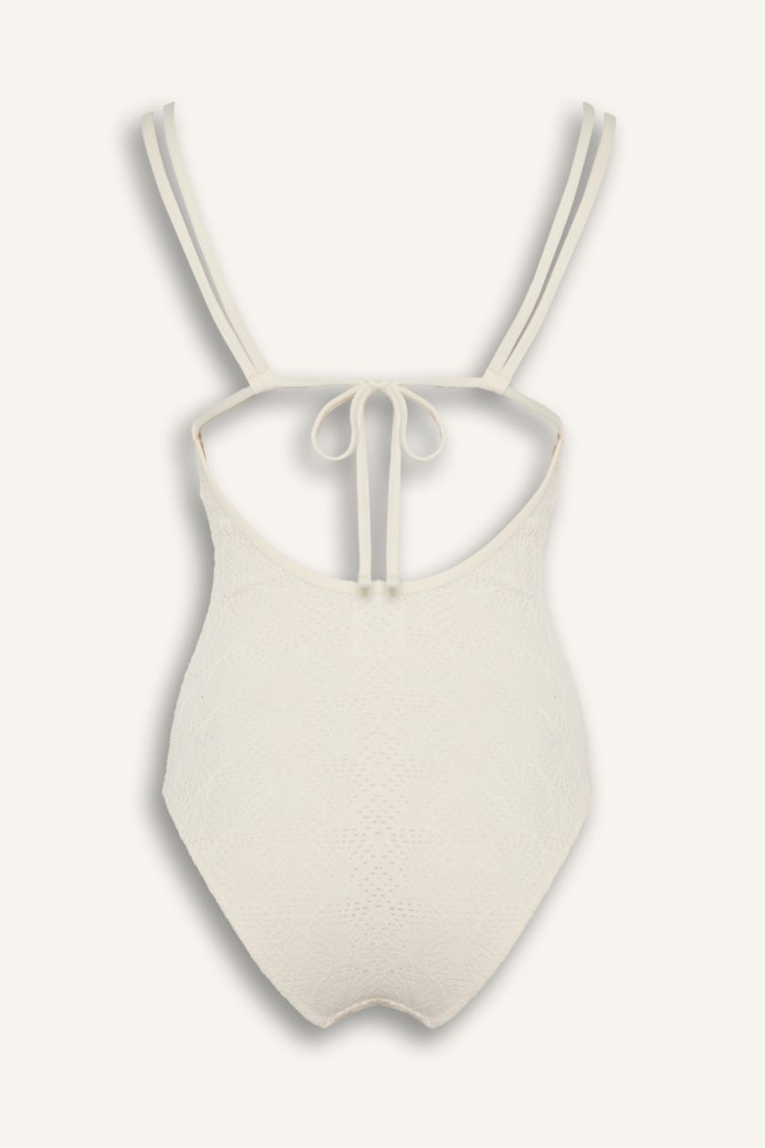 Әйелдерге экру Regular Fit кестелі ришелье суға шомылу киімі