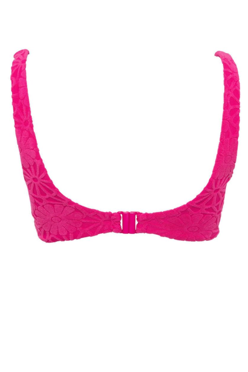 Kadın Koyu Pembe Regular Fit Çiçekli Jakarlı Bikini Üstü-Fall in Love