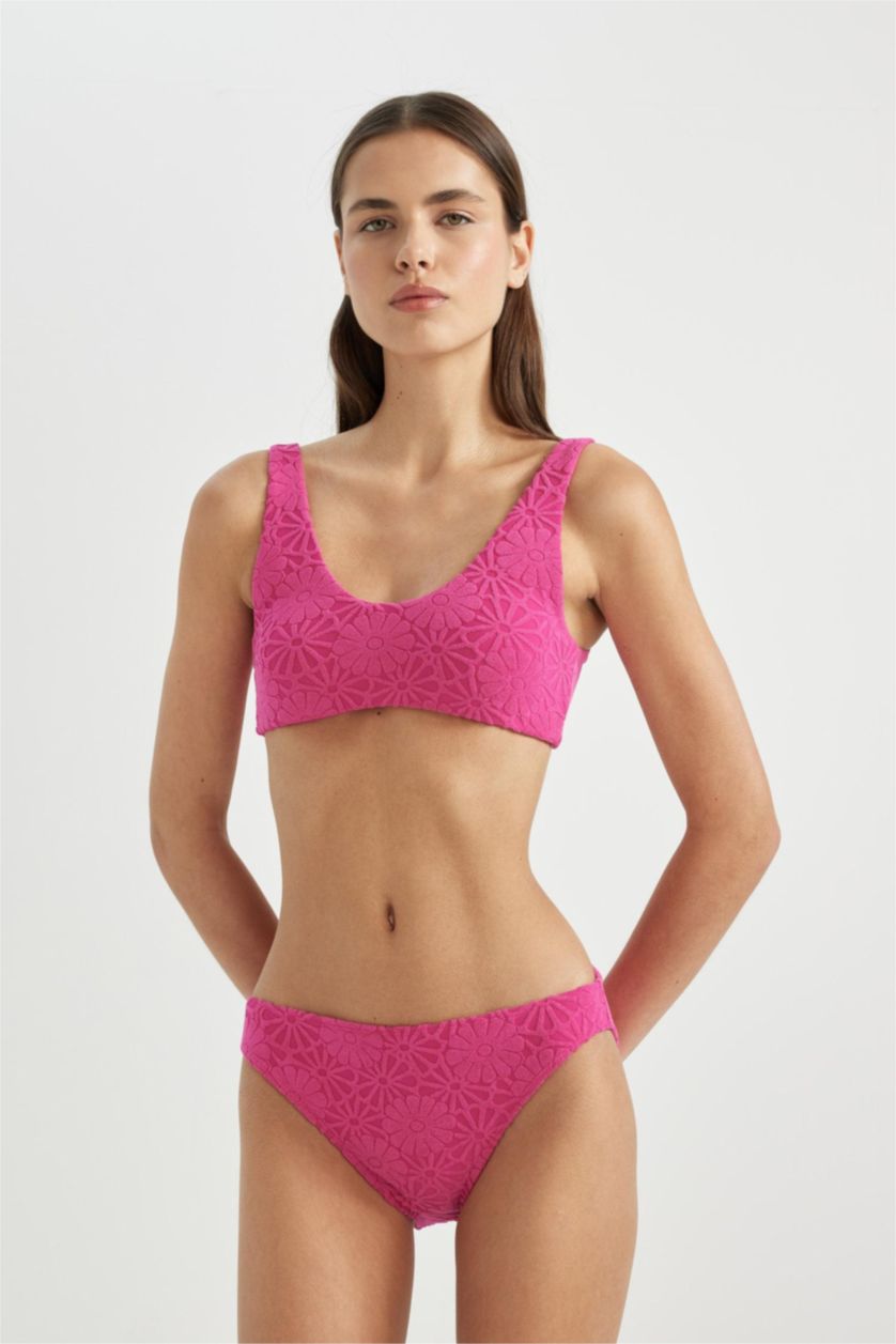 Kadın Koyu Pembe Regular Fit Çiçekli Bikini Altı-Fall in Love