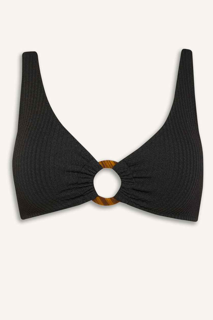 Kadın Siyah Regular Fit Bürümcük Bikini Üstü-Fall in Love