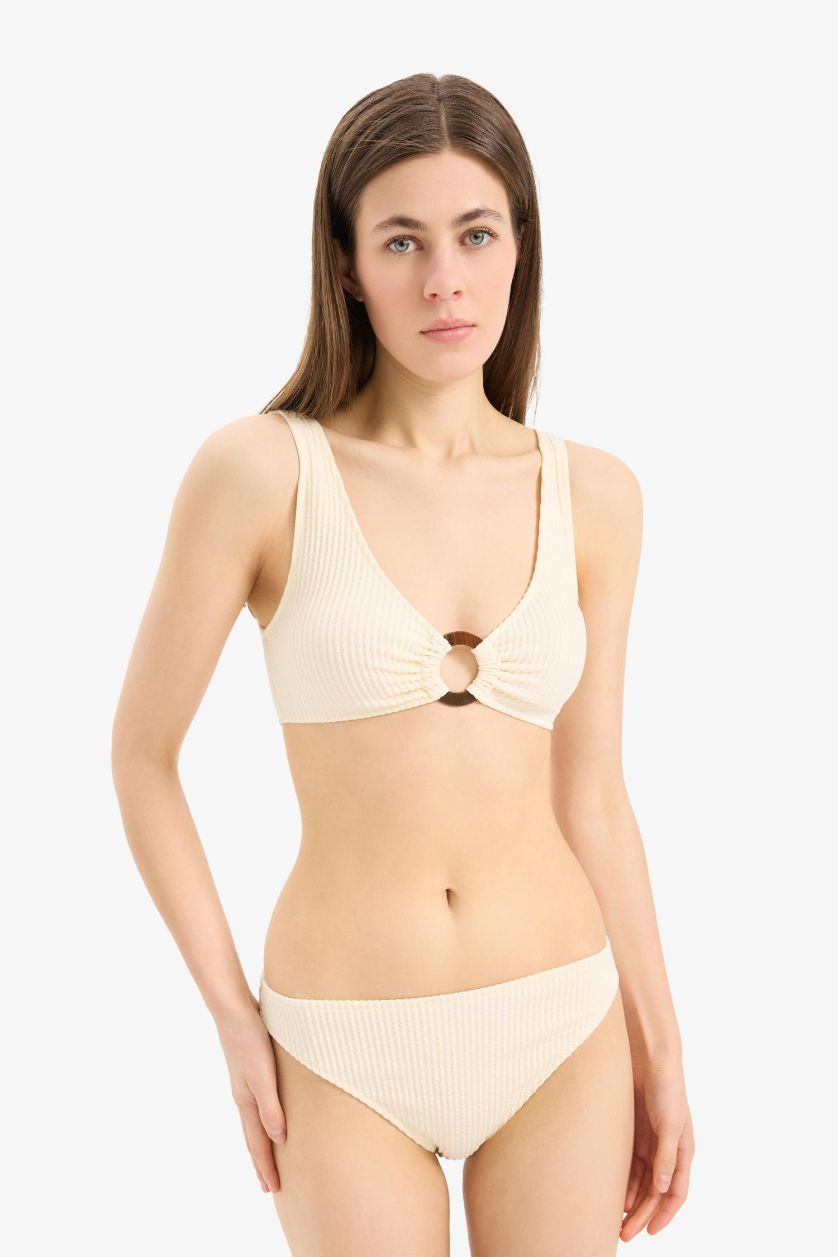 Kadın Ekru Regular Fit Bürümcük Bikini Üstü