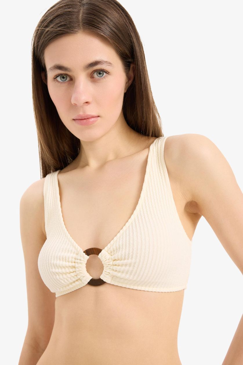 Kadın Ekru Regular Fit Bürümcük Bikini Üstü