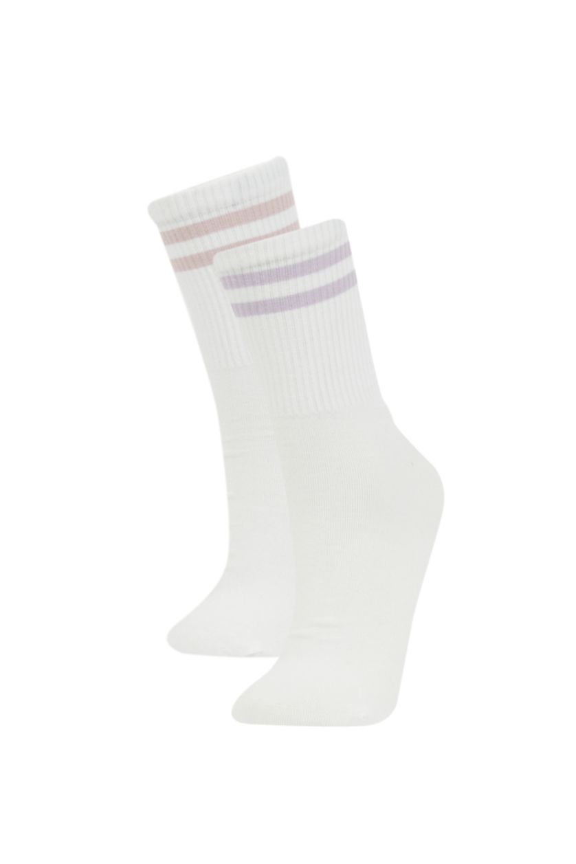 Kadın Beyaz Kadın 2'li Pamuklu Uzun Çorap