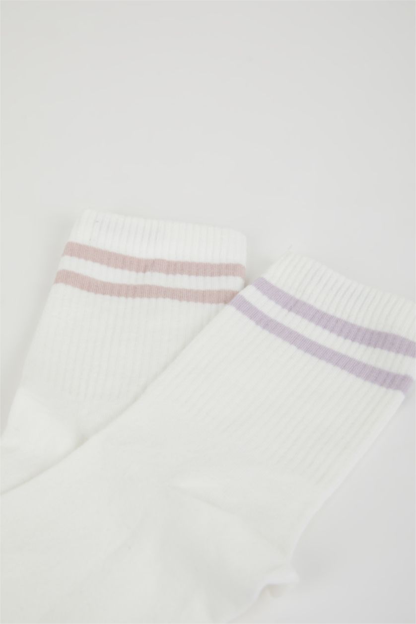 Kadın Beyaz Kadın 2'li Pamuklu Uzun Çorap