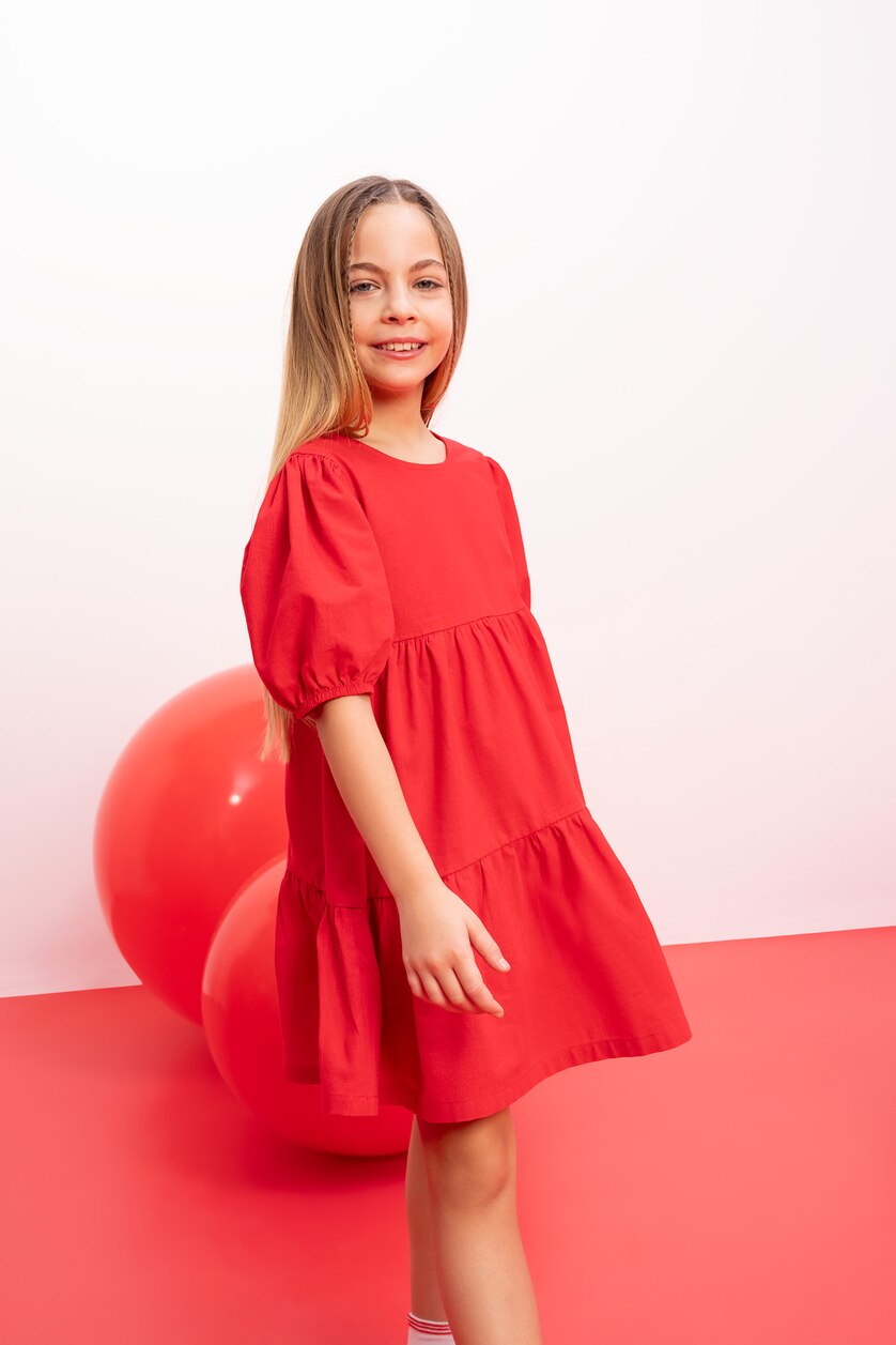 FILLES Rouge Robe rouge à Manches Courtes pour Fille