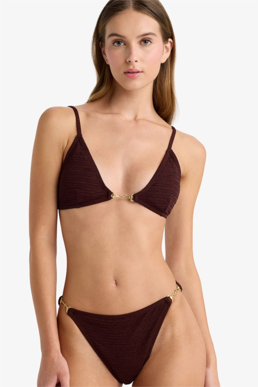 Kadın Kahve Regular Fit Krinkıl Kumaş Bikini Altı-Fall in Love