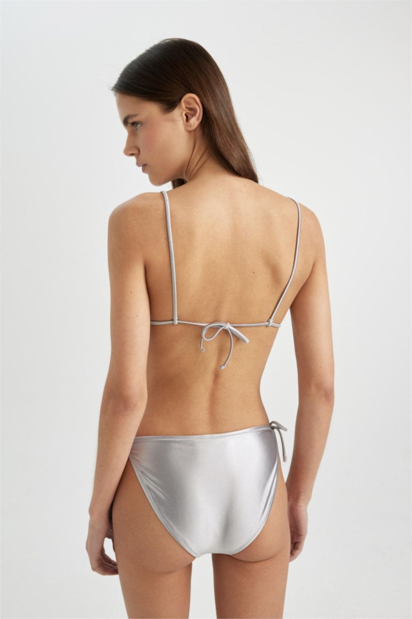 Kadın Gri Regular Fit Saten Bağcıklı Bikini Altı-Fall in Love