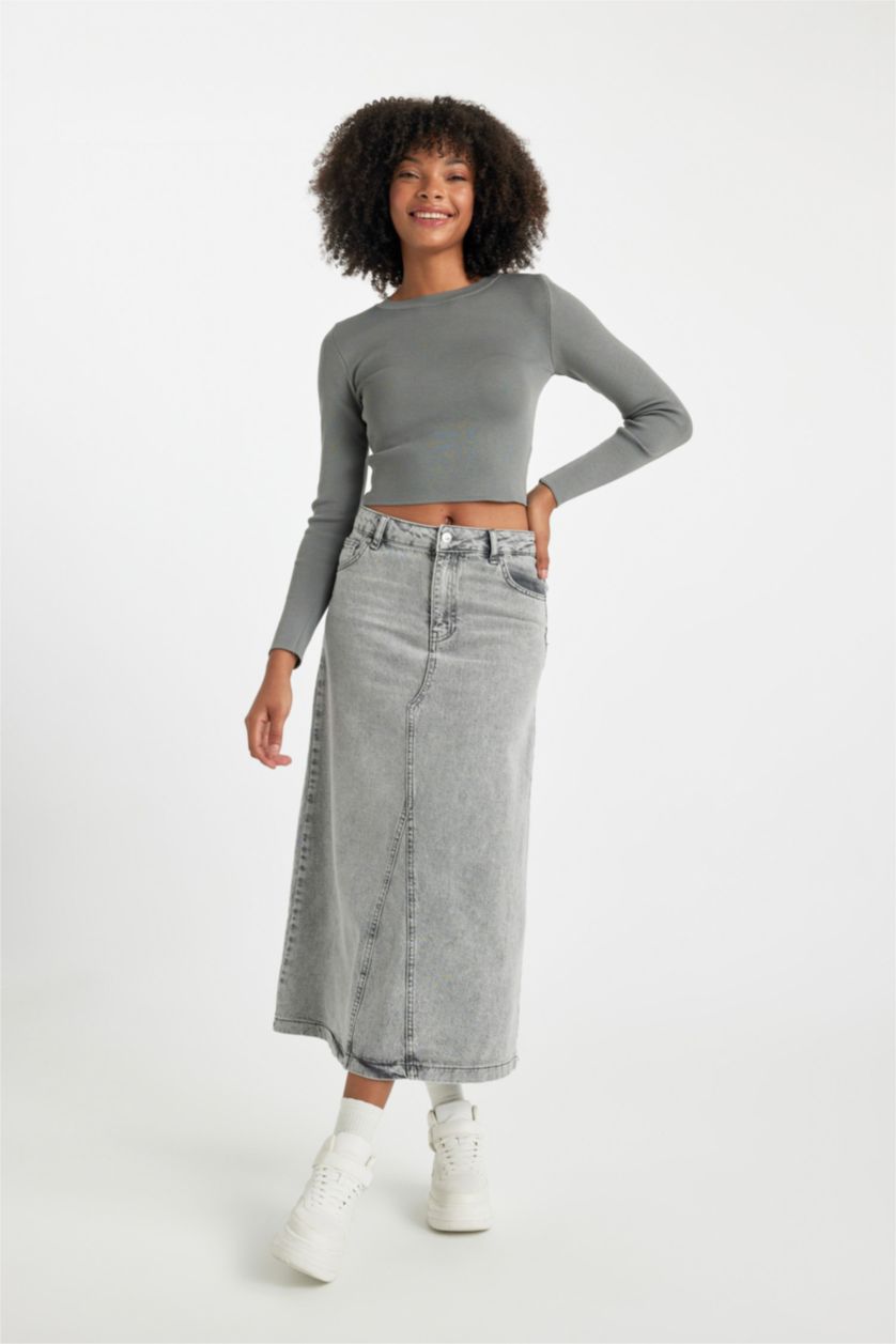 FEMME Gris Jupe Longue Jean Coupe A