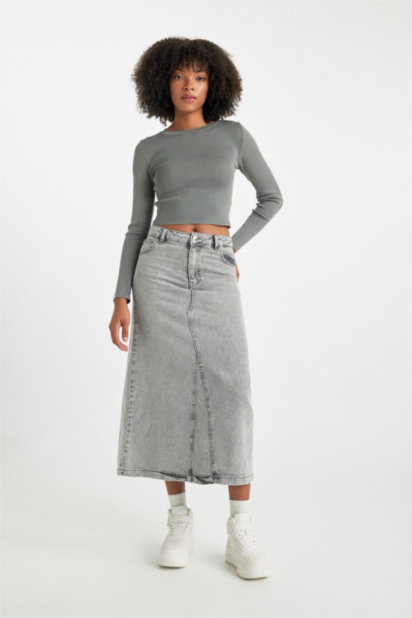 FEMME Gris Jupe Longue Jean Coupe A