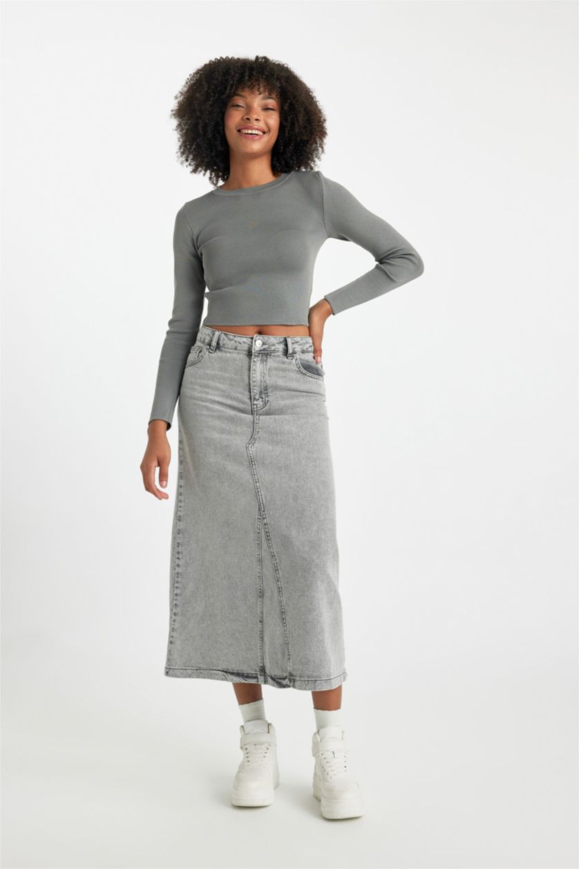 FEMME Gris Jupe Longue Jean Coupe A