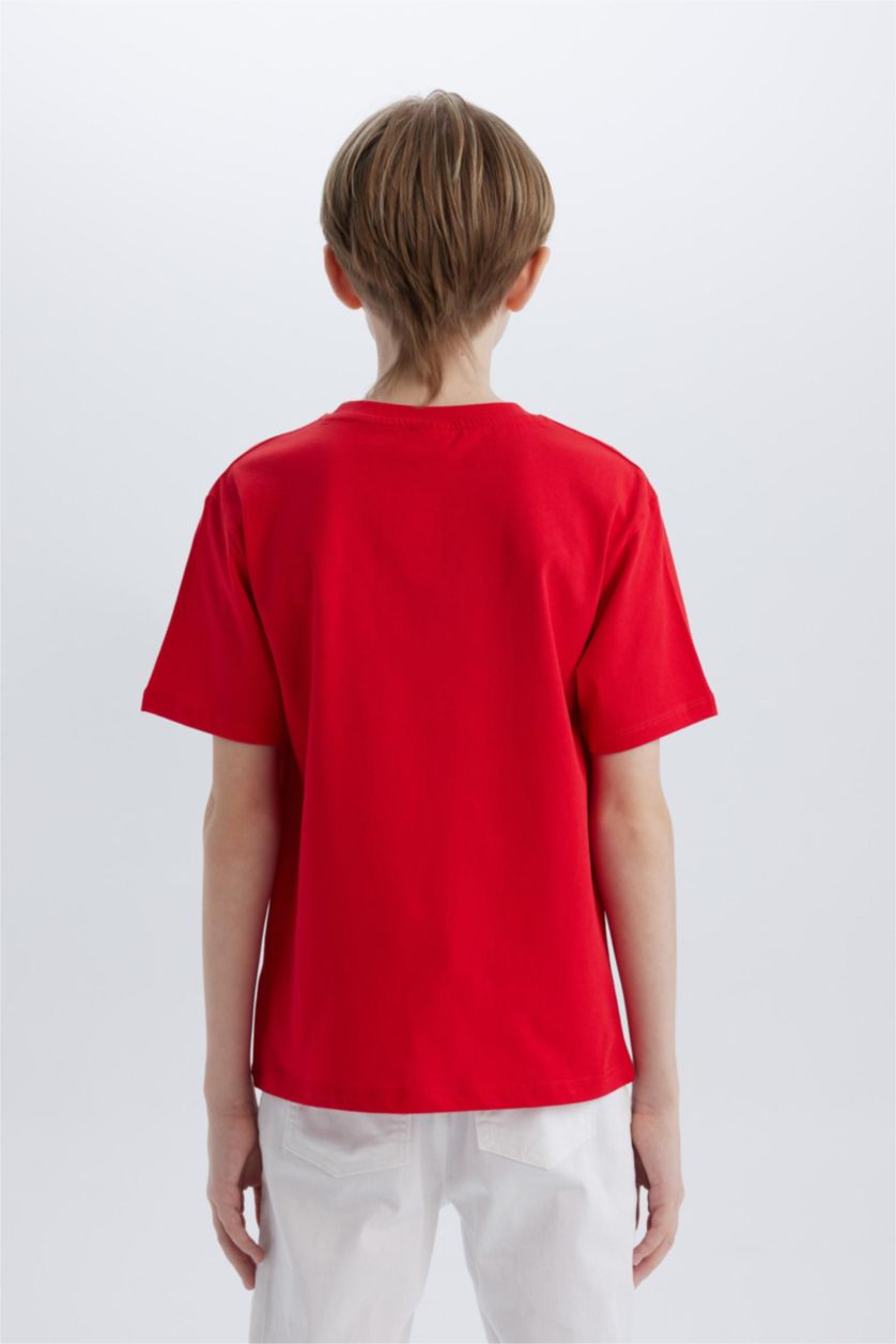 Erkek Çocuk - Genç Erkek Kırmızı Bisiklet Yaka Atatürk Baskılı Kısa Kollu Tişört Erkek Çocuk