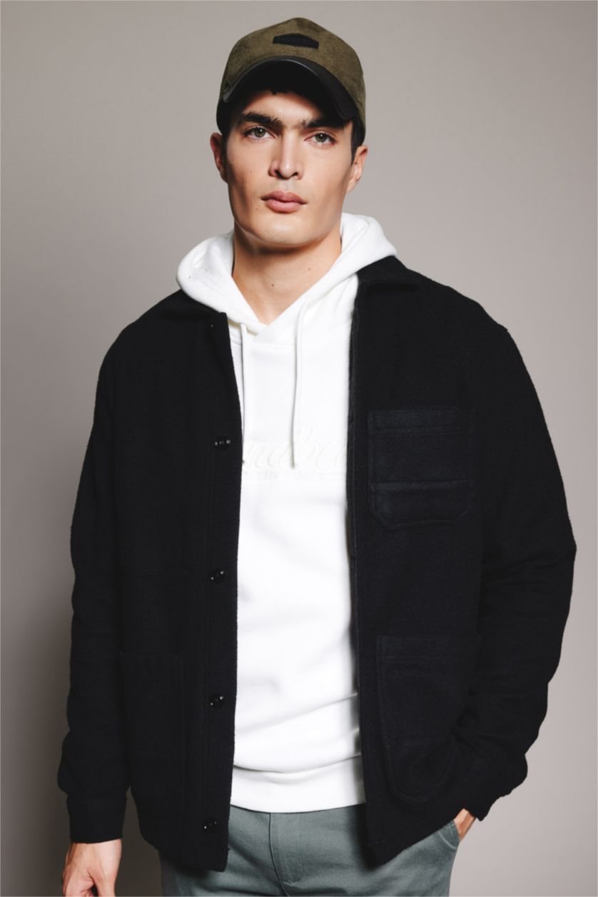 MAN Black Regular Fit Soft Fluffy Inside Cashmere Long Sleeve Shirt