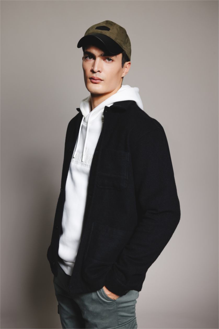 MAN Black Regular Fit Soft Fluffy Inside Cashmere Long Sleeve Shirt