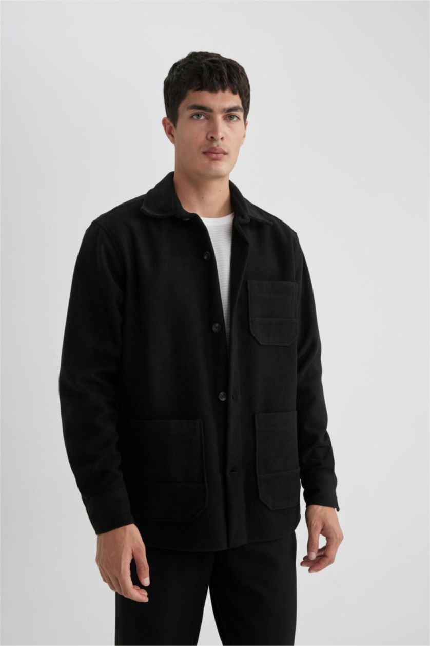 MAN Black Regular Fit Soft Fluffy Inside Cashmere Long Sleeve Shirt