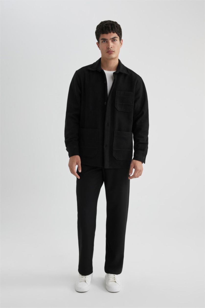 MAN Black Regular Fit Soft Fluffy Inside Cashmere Long Sleeve Shirt