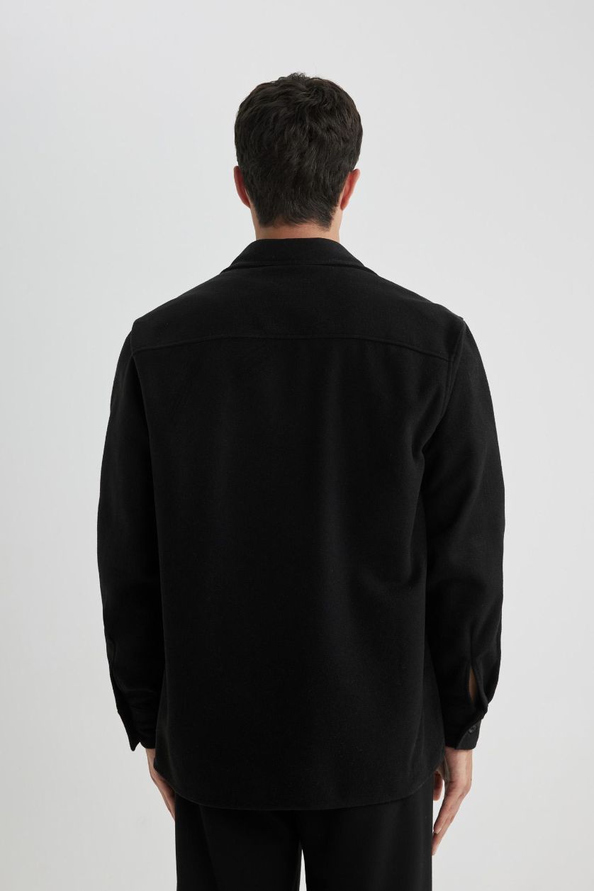 MAN Black Regular Fit Soft Fluffy Inside Cashmere Long Sleeve Shirt