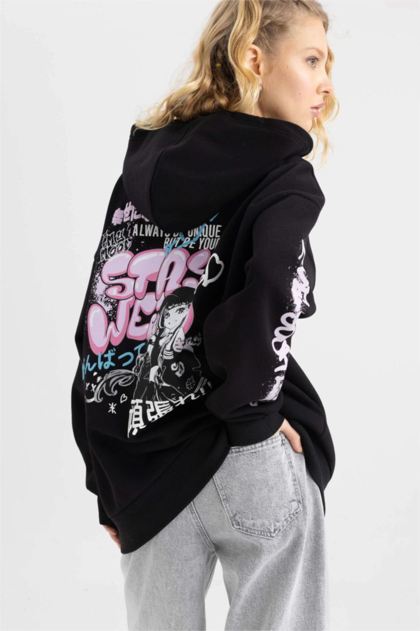 WOMAN Black Oversize Fit Thick Sweatshirt Fabric Sweatshirt