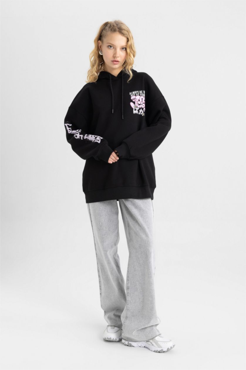 WOMAN Black Oversize Fit Thick Sweatshirt Fabric Sweatshirt