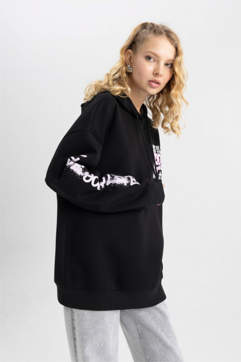 WOMAN Black Oversize Fit Thick Sweatshirt Fabric Sweatshirt