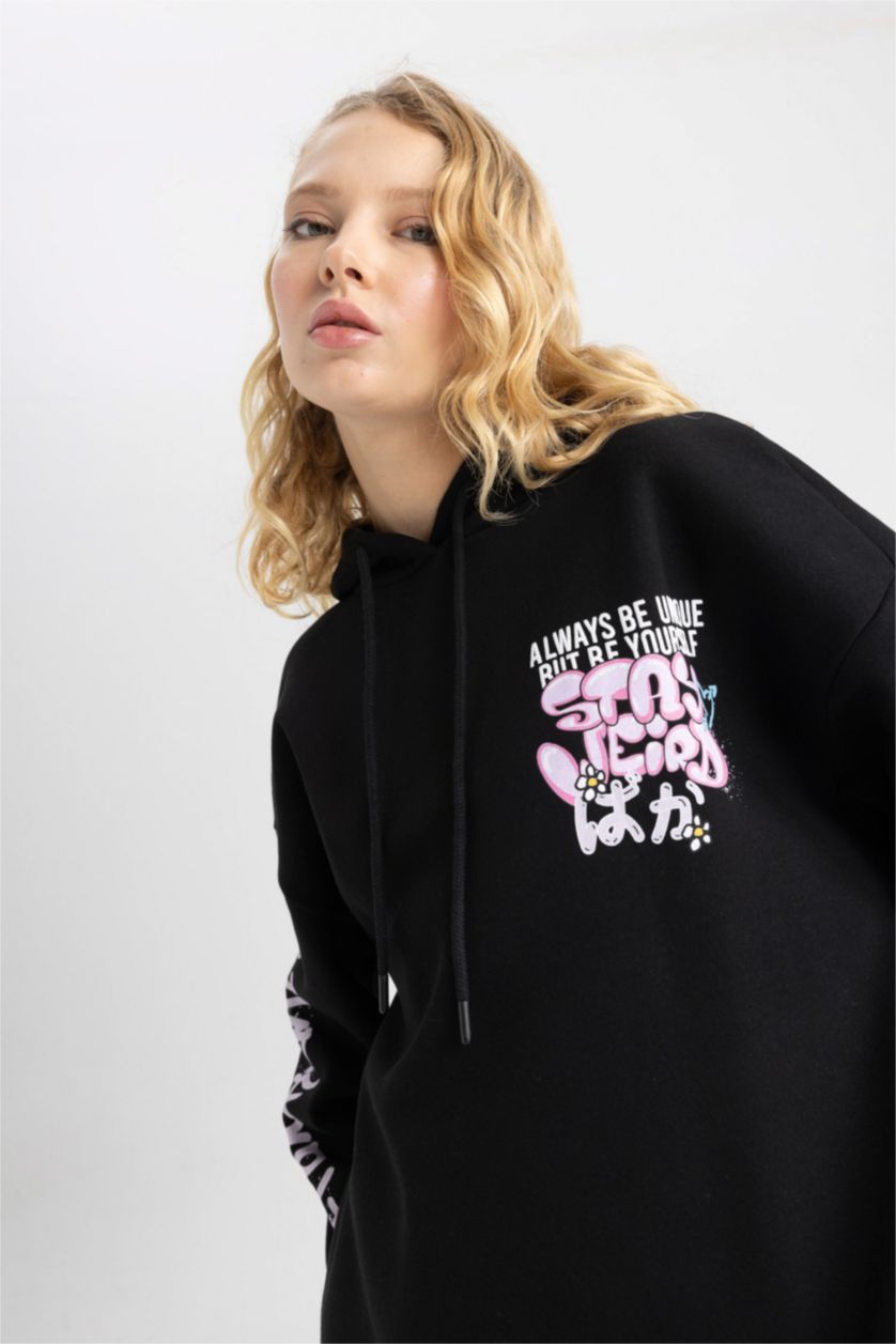 WOMAN Black Oversize Fit Thick Sweatshirt Fabric Sweatshirt