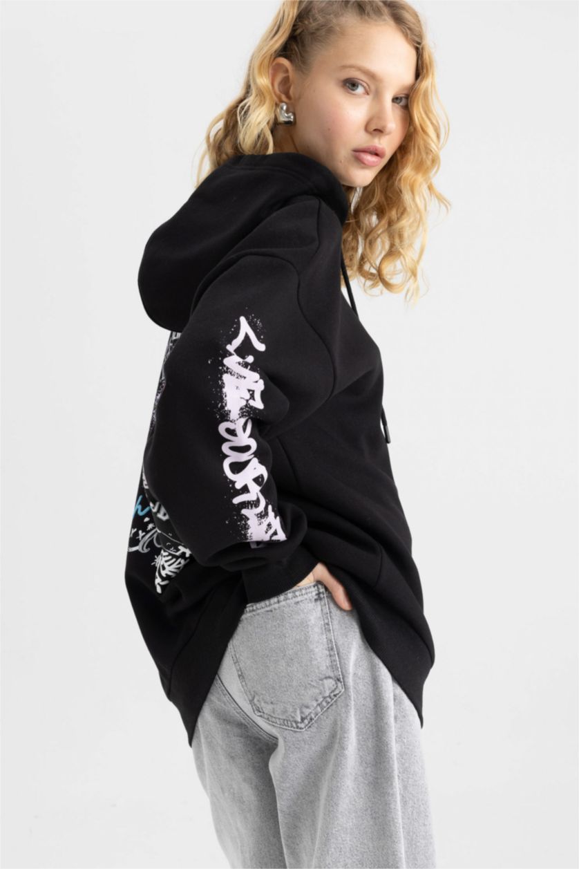 WOMAN Black Oversize Fit Thick Sweatshirt Fabric Sweatshirt