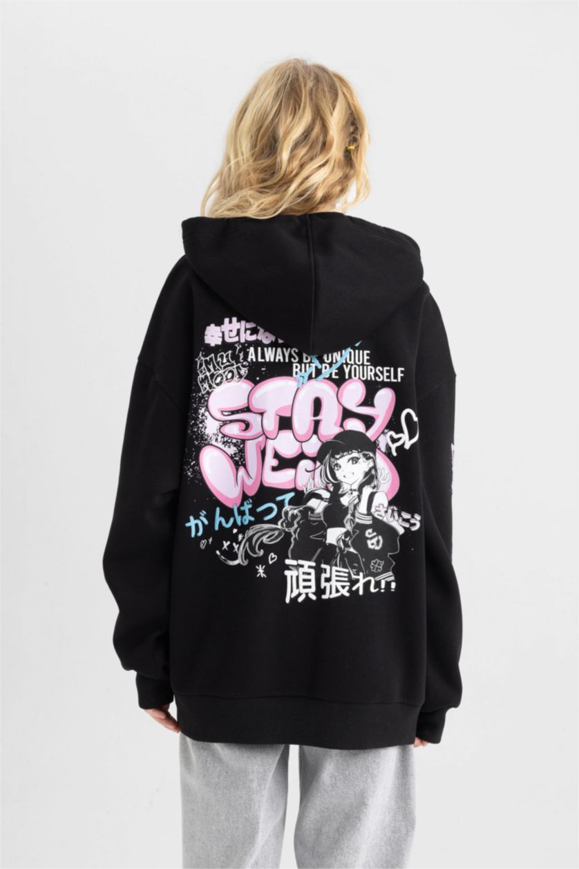 WOMAN Black Oversize Fit Thick Sweatshirt Fabric Sweatshirt