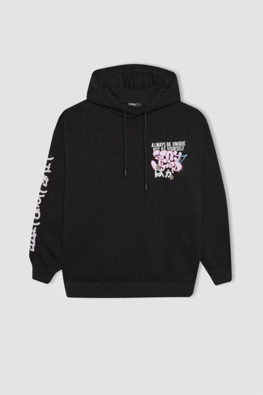 WOMAN Black Oversize Fit Thick Sweatshirt Fabric Sweatshirt