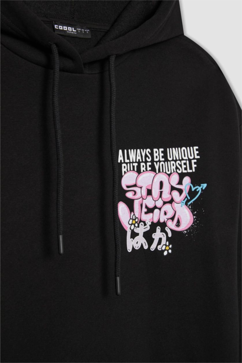 WOMAN Black Oversize Fit Thick Sweatshirt Fabric Sweatshirt