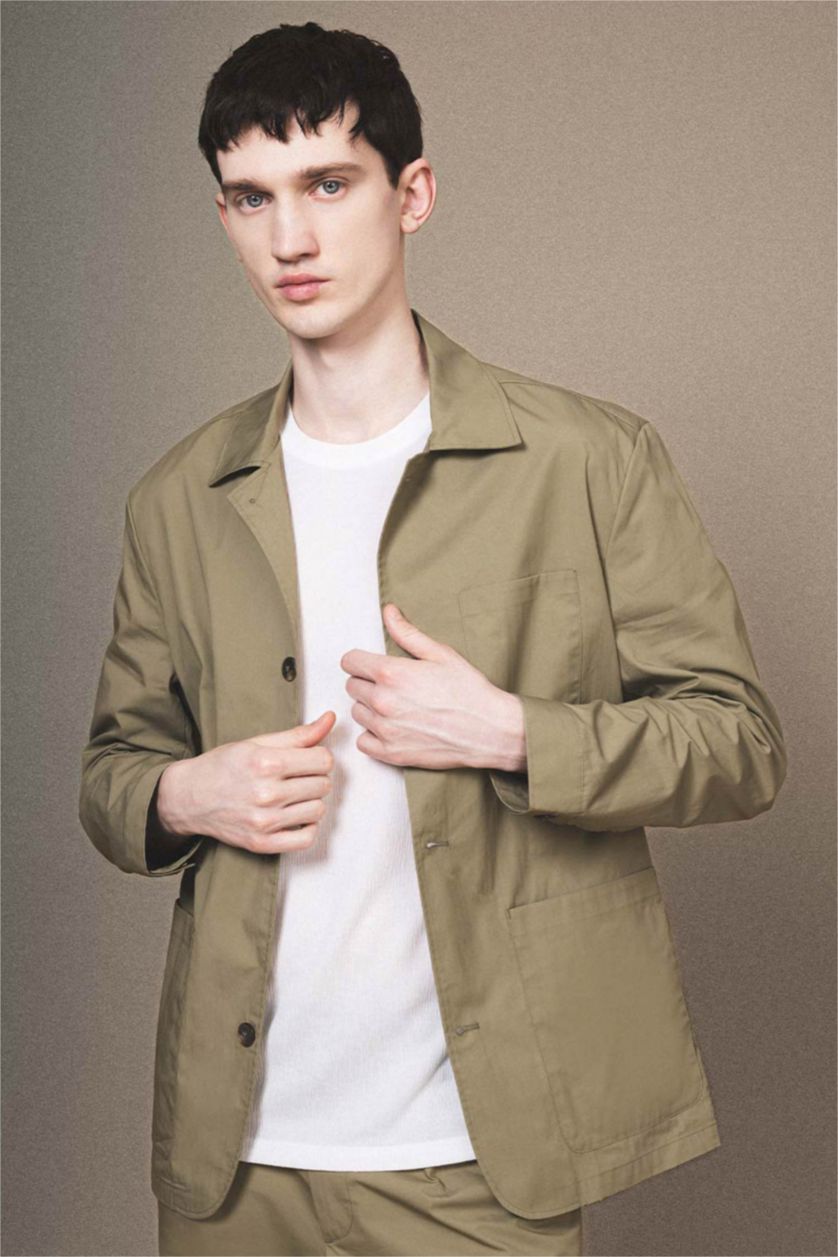 MAN Light Khaki Regular Fit Resort Neck Blazer Jacket