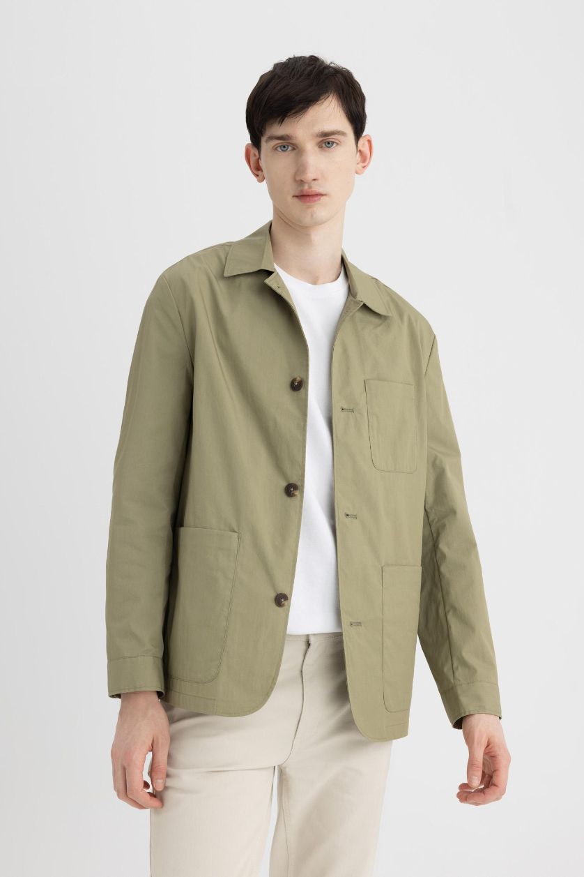 MAN Light Khaki Regular Fit Resort Neck Blazer Jacket