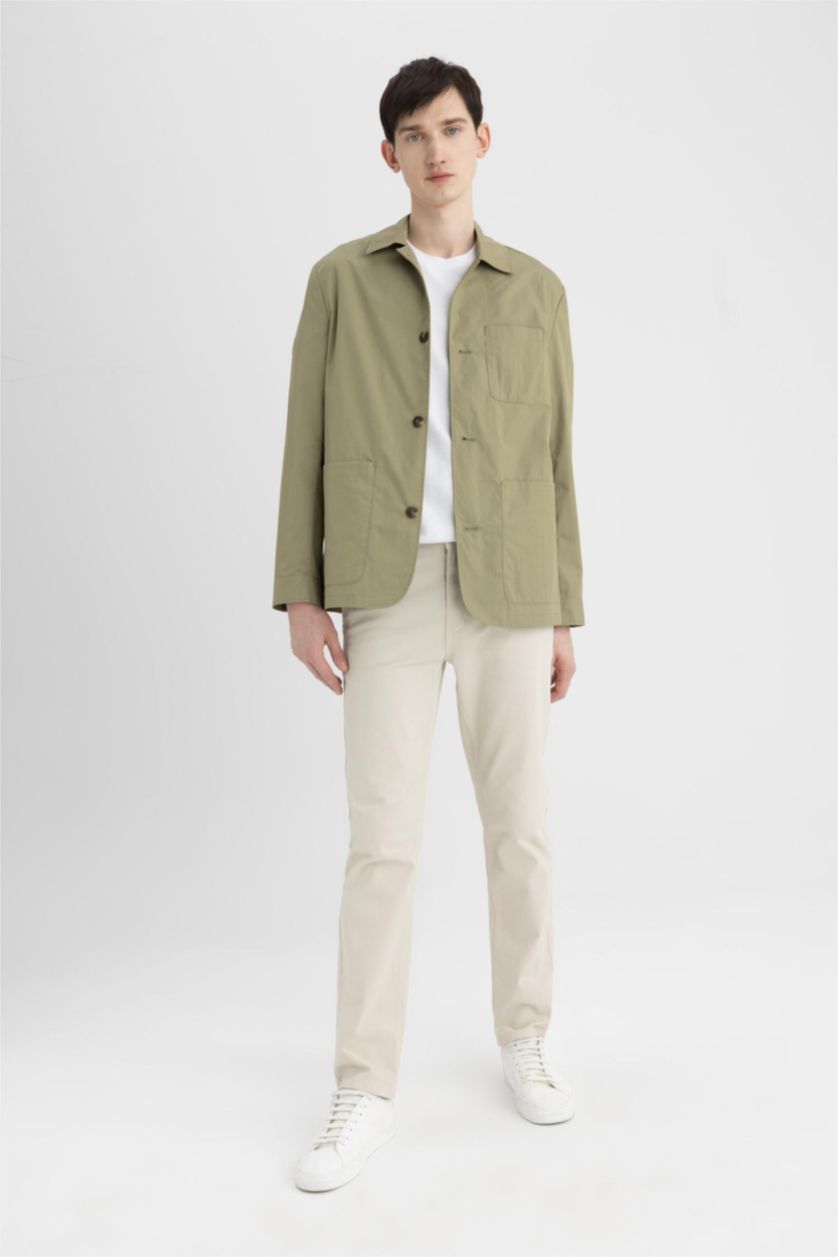 MAN Light Khaki Regular Fit Resort Neck Blazer Jacket
