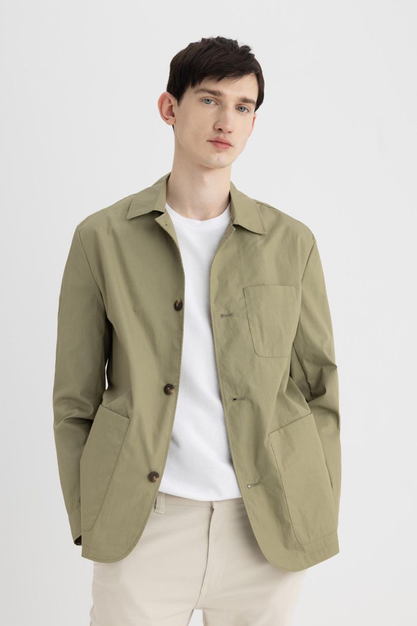 MAN Light Khaki Regular Fit Resort Neck Blazer Jacket