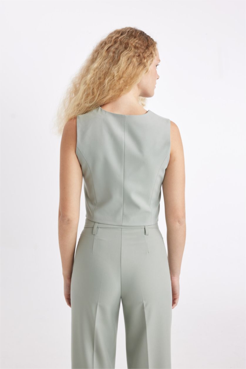 Woman Light Green Blazer Vest