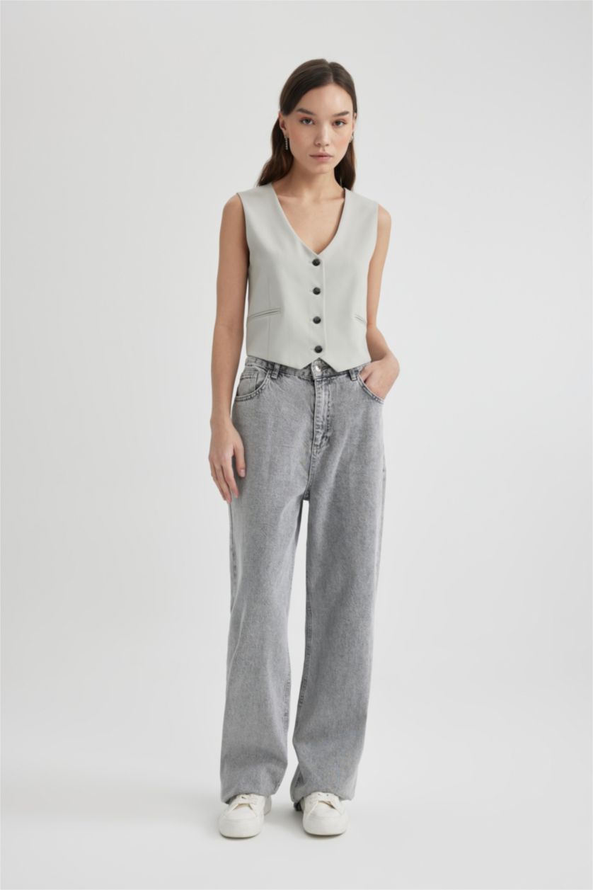 WOMAN Light Grey Melange Regular Fit Vest