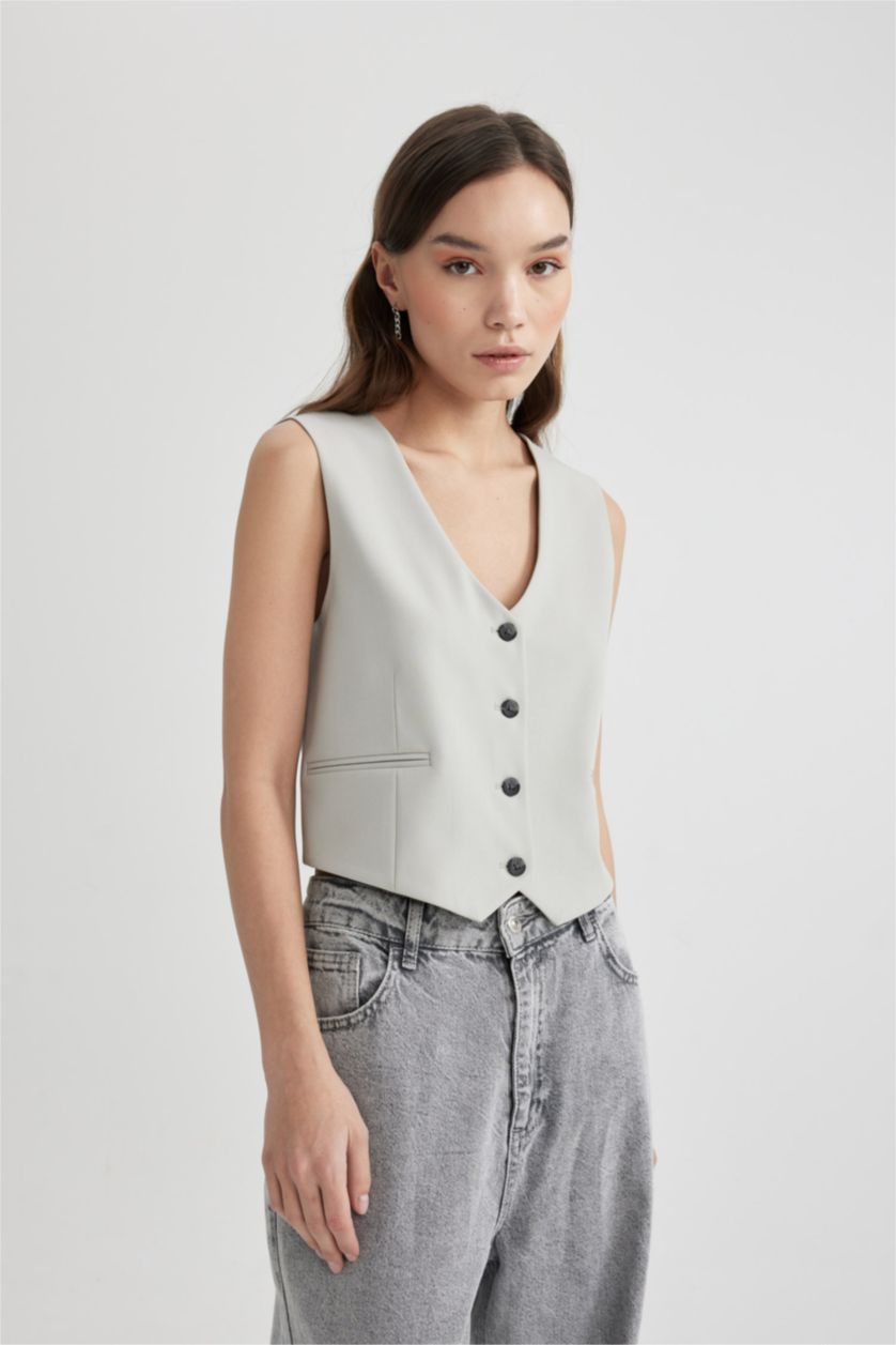 WOMAN Light Grey Melange Regular Fit Vest