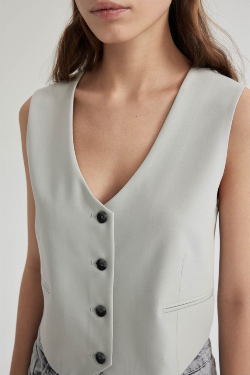 WOMAN Light Grey Melange Regular Fit Vest